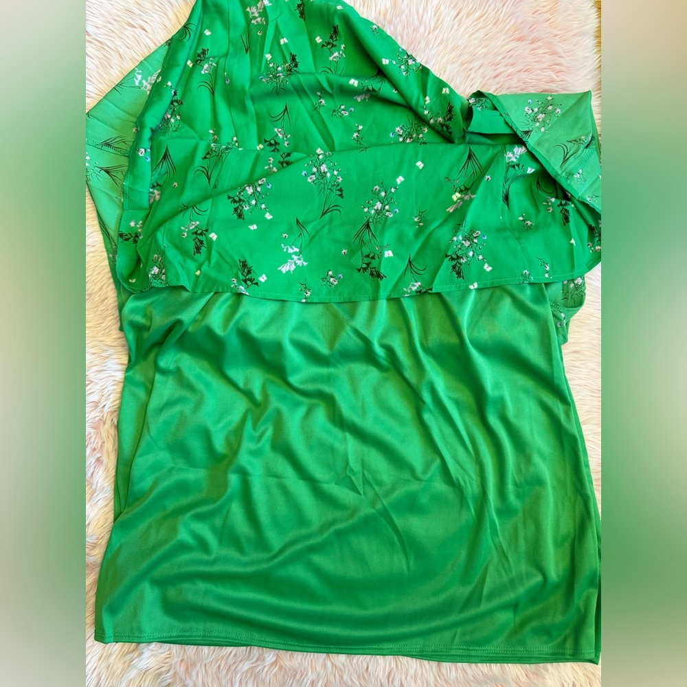 KAILEIGH WOMEN’S DRESS SIZE LARGE GREEN FLORAL V-NECK STRETCH LIGHTWEIGHT SLEEVE - Picture 4 of 11